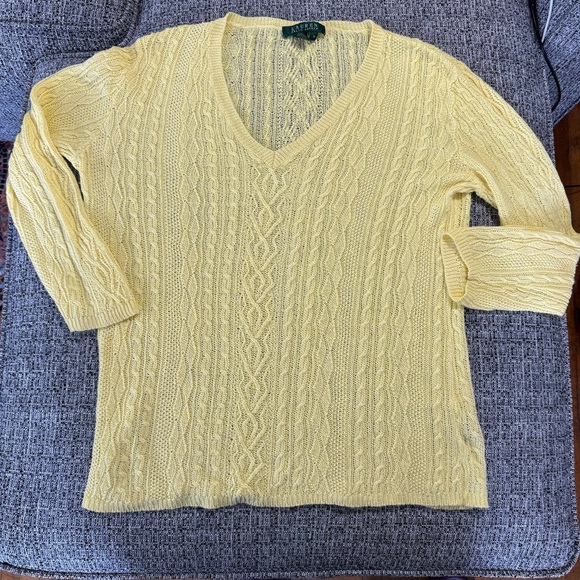Ralph Lauren Women's Pale Yellow Cable Knit Sweater - Picture 1 of 5